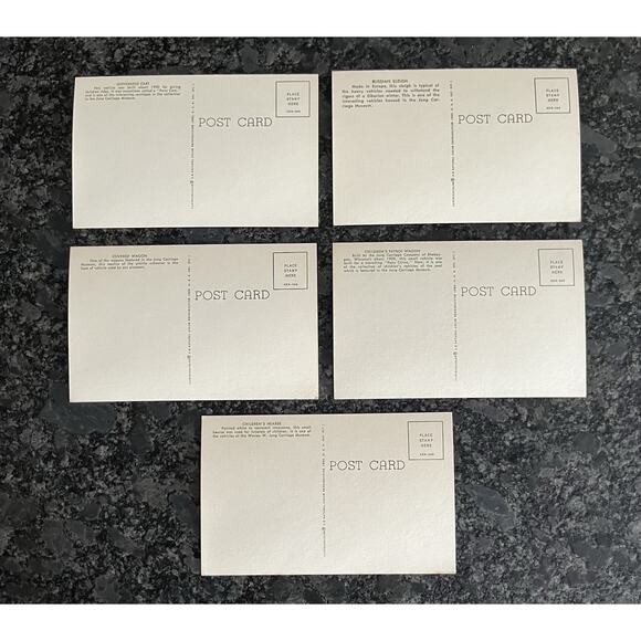 5 Postcards: Governess Cart, Russian Sleigh, Covered Wagon, Patrol Wagon, Hearse - Picture 2 of 2